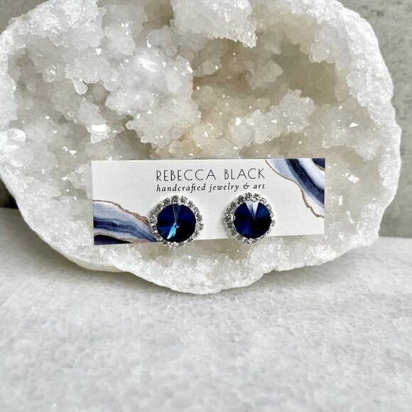 Preciosa Crystal Rivoli Drop Earrings Clear Rhinestone Halo Silver Accent - Picture 1 of 6